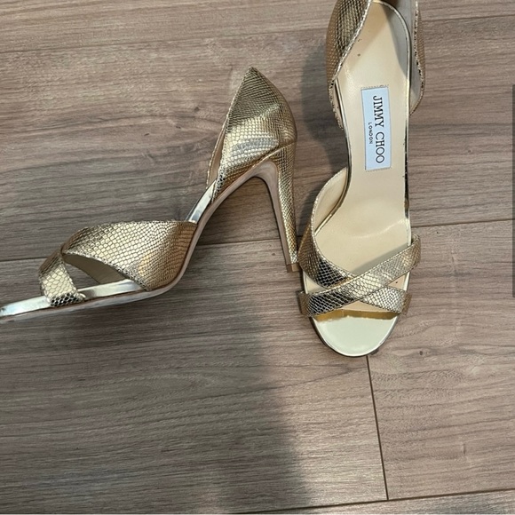 NEVER WORN Jimmy Choo Metallic Leather Gold High heel shoes - Picture 6 of 7